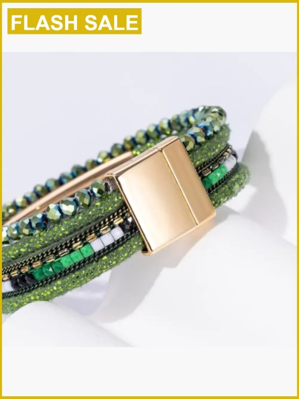 Boho Leather Wrap Bracelet Magnetic Clasp Stackable Cuff Beaded Western Jewelry